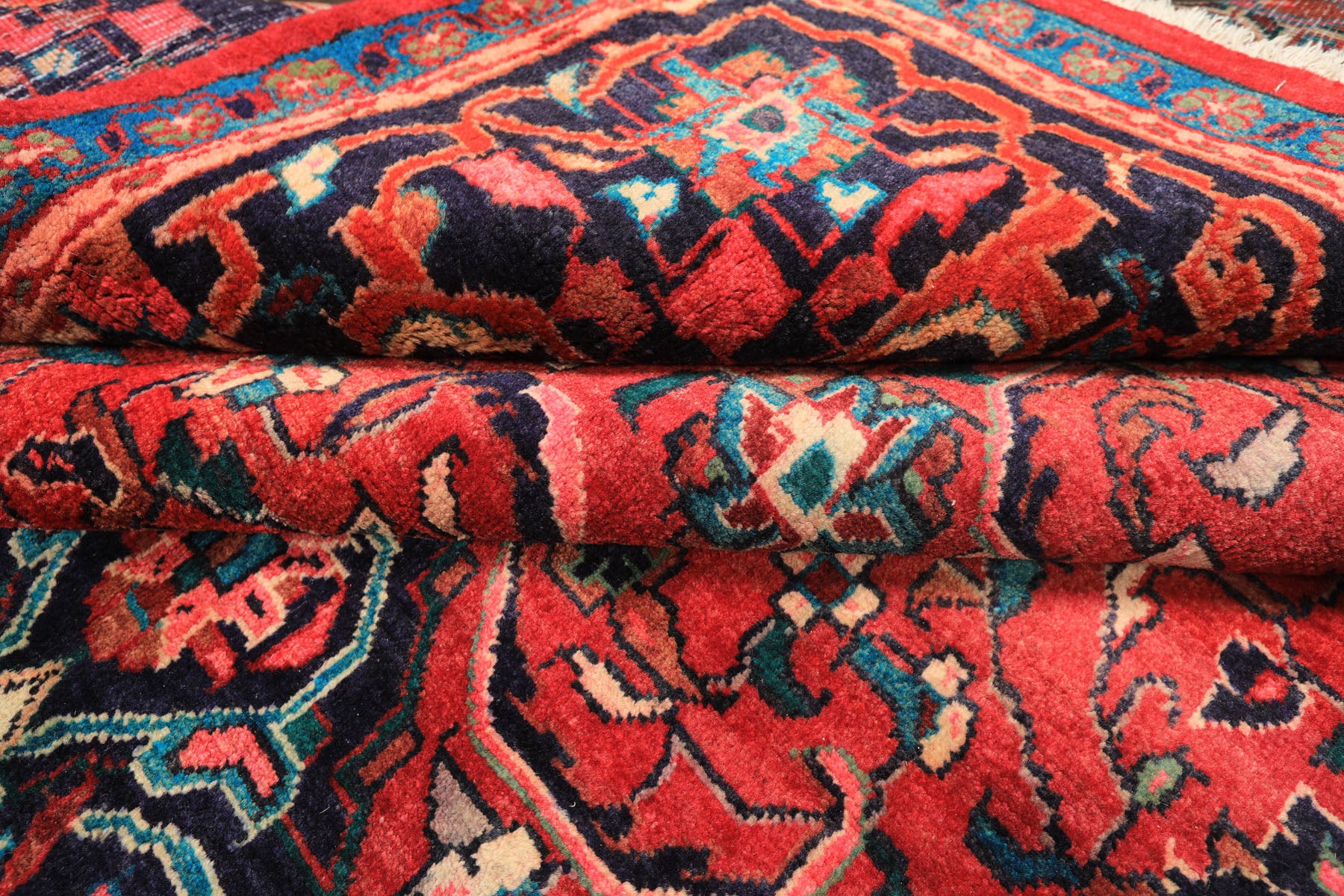 7x12 Wine, Navy, Turquoise Color Hand Knotted Tabriz Wool Traditional Oriental Rug