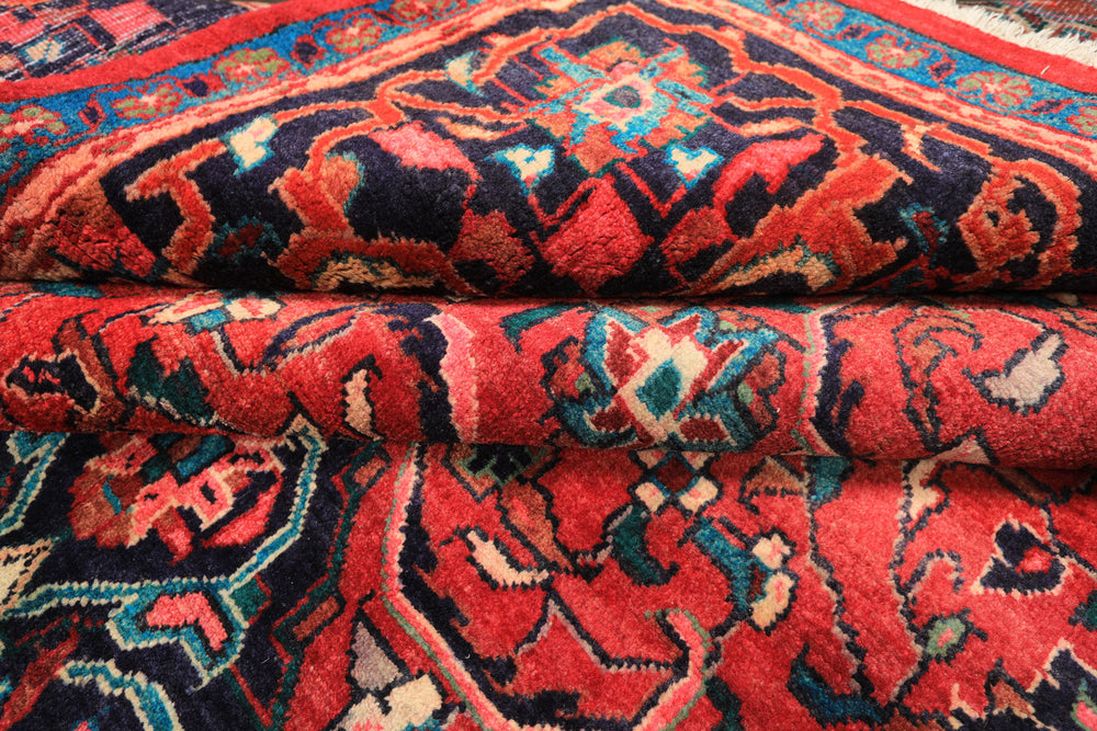 7x12 Wine, Navy, Turquoise Color Hand Knotted Tabriz Wool Traditional Oriental Rug