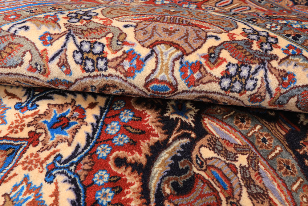 6x9 Navy, Burnt Orange, Ivory Color Hand Knotted Kashmar Wool Traditional Oriental Rug