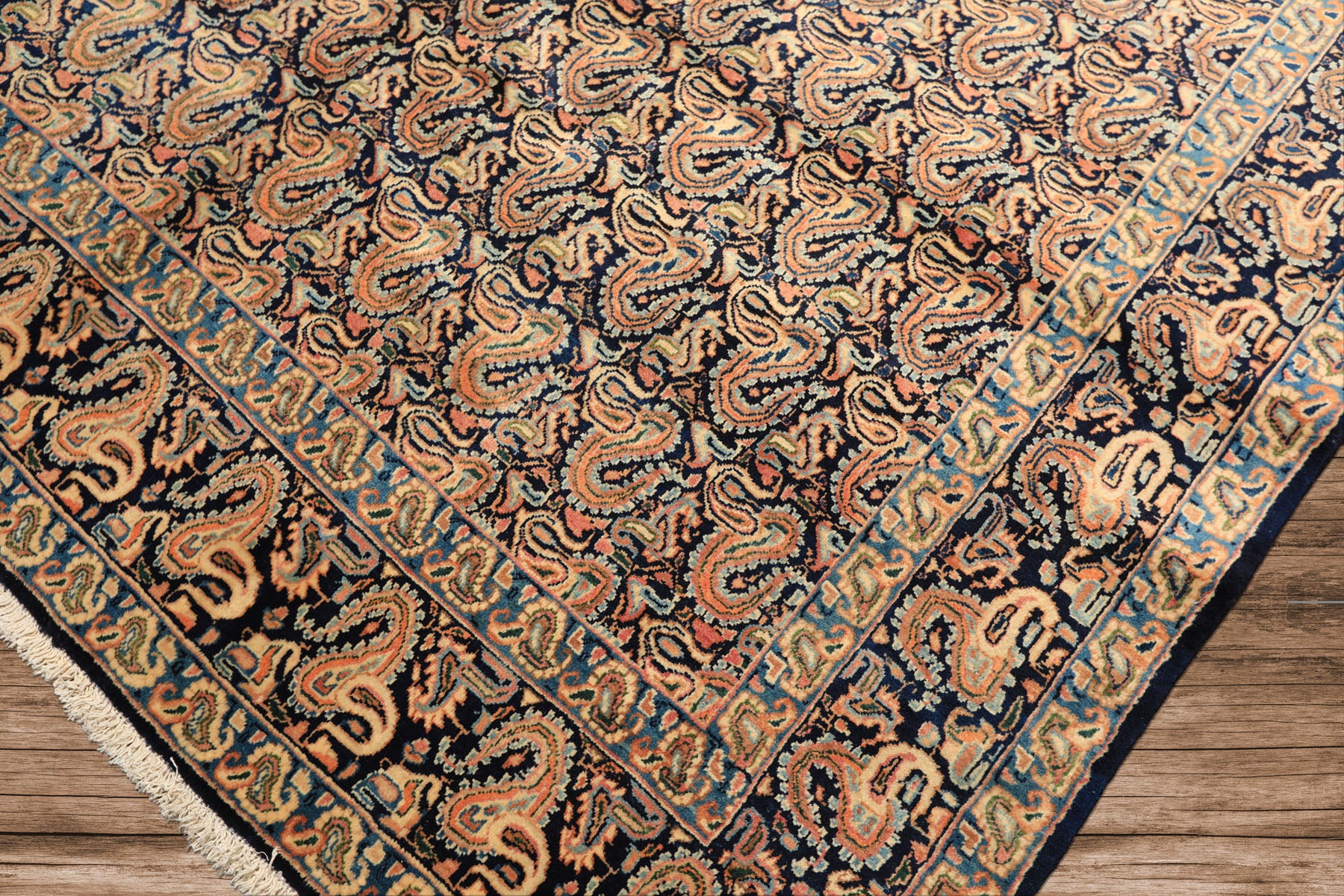6x9 Navy, Ivory, Blue Color Hand Knotted Khorassan Wool Traditional Oriental Rug