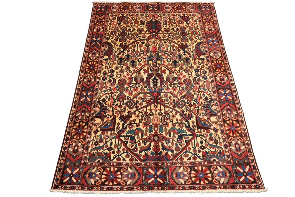 7x10 Ivory, Chocolate, Navy Color Hand Knotted Char Mahal Bhaktiari Wool Traditional Oriental Rug