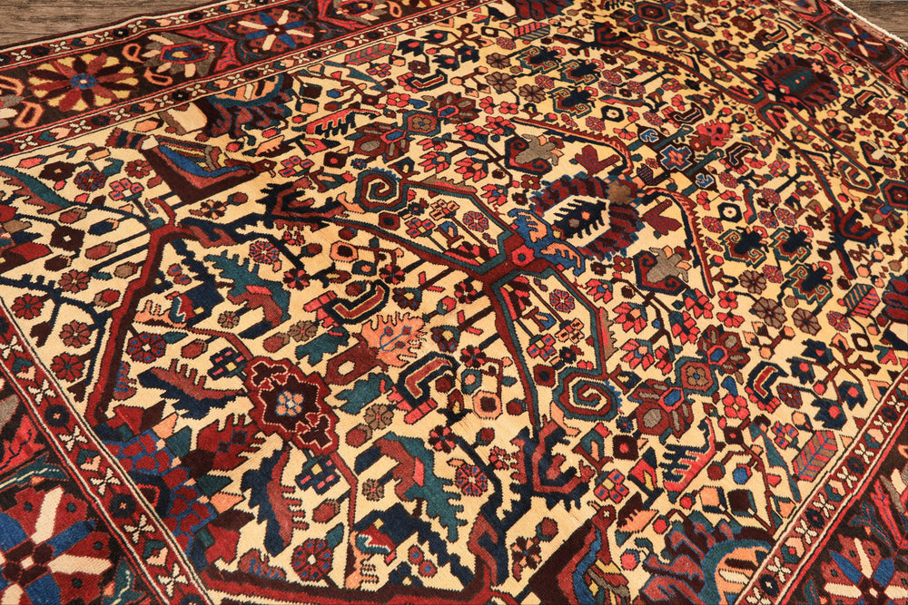7x10 Ivory, Chocolate, Navy Color Hand Knotted Char Mahal Bhaktiari Wool Traditional Oriental Rug