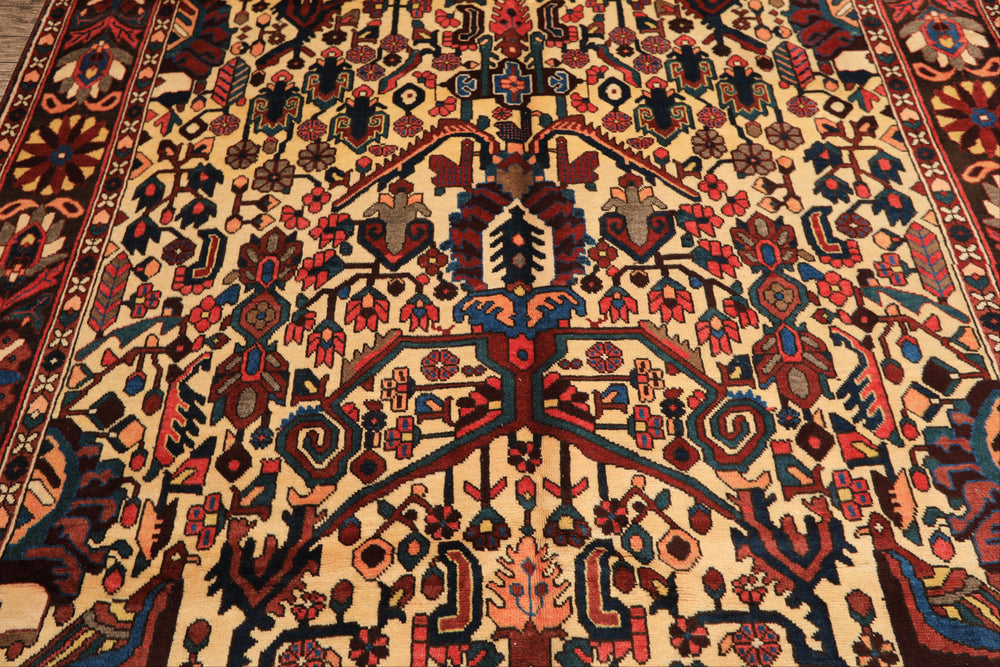7x10 Ivory, Chocolate, Navy Color Hand Knotted Char Mahal Bhaktiari Wool Traditional Oriental Rug