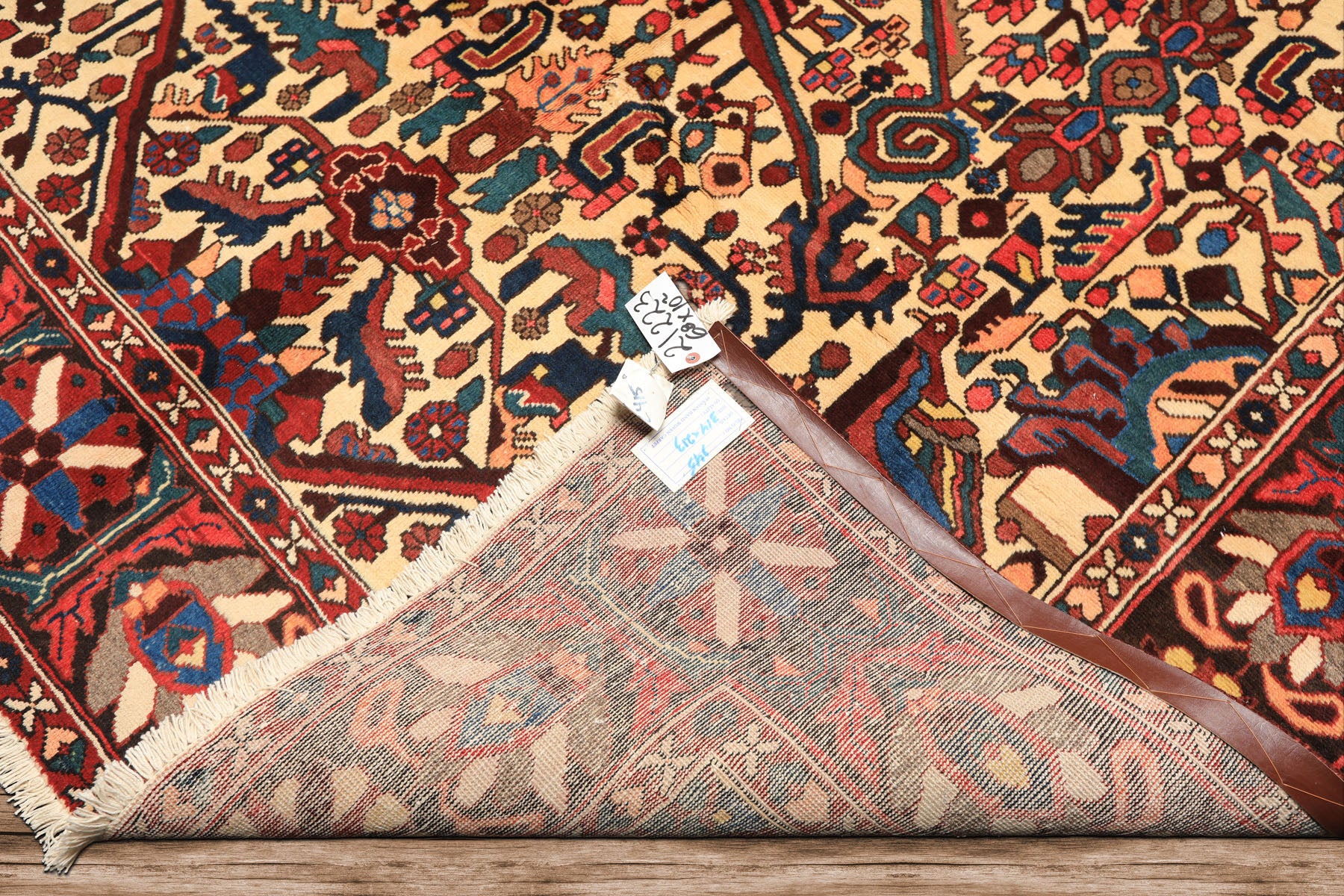7x10 Ivory, Chocolate, Navy Color Hand Knotted Char Mahal Bhaktiari Wool Traditional Oriental Rug