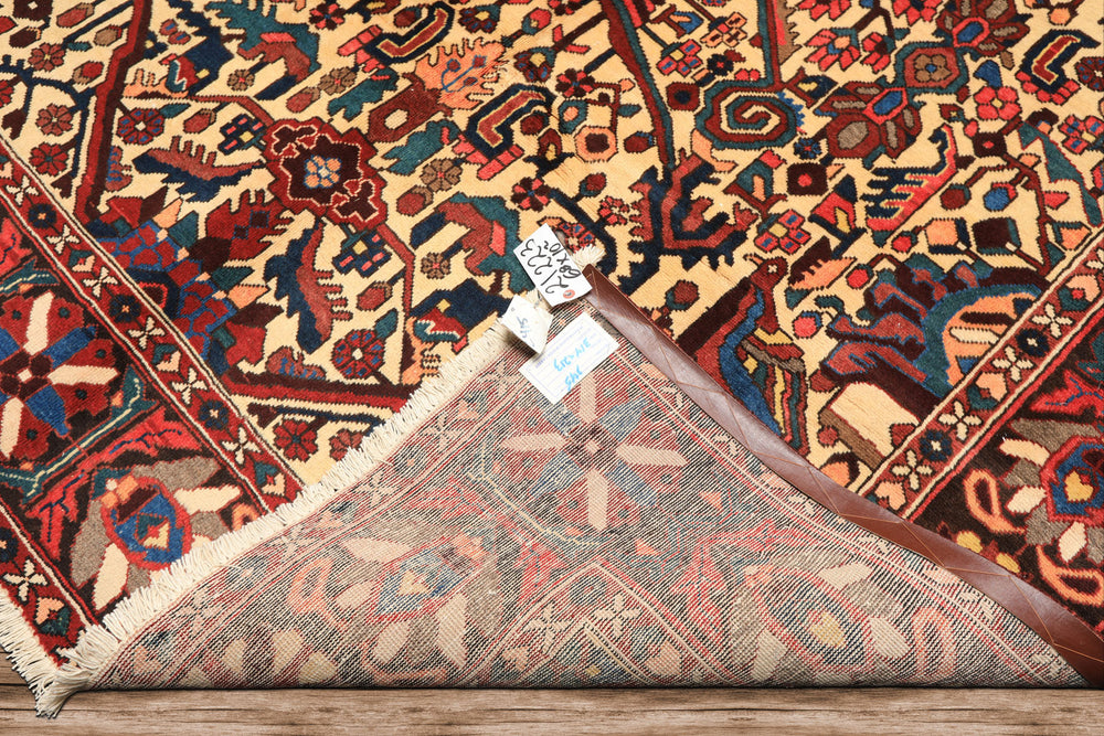 7x10 Ivory, Chocolate, Navy Color Hand Knotted Char Mahal Bhaktiari Wool Traditional Oriental Rug