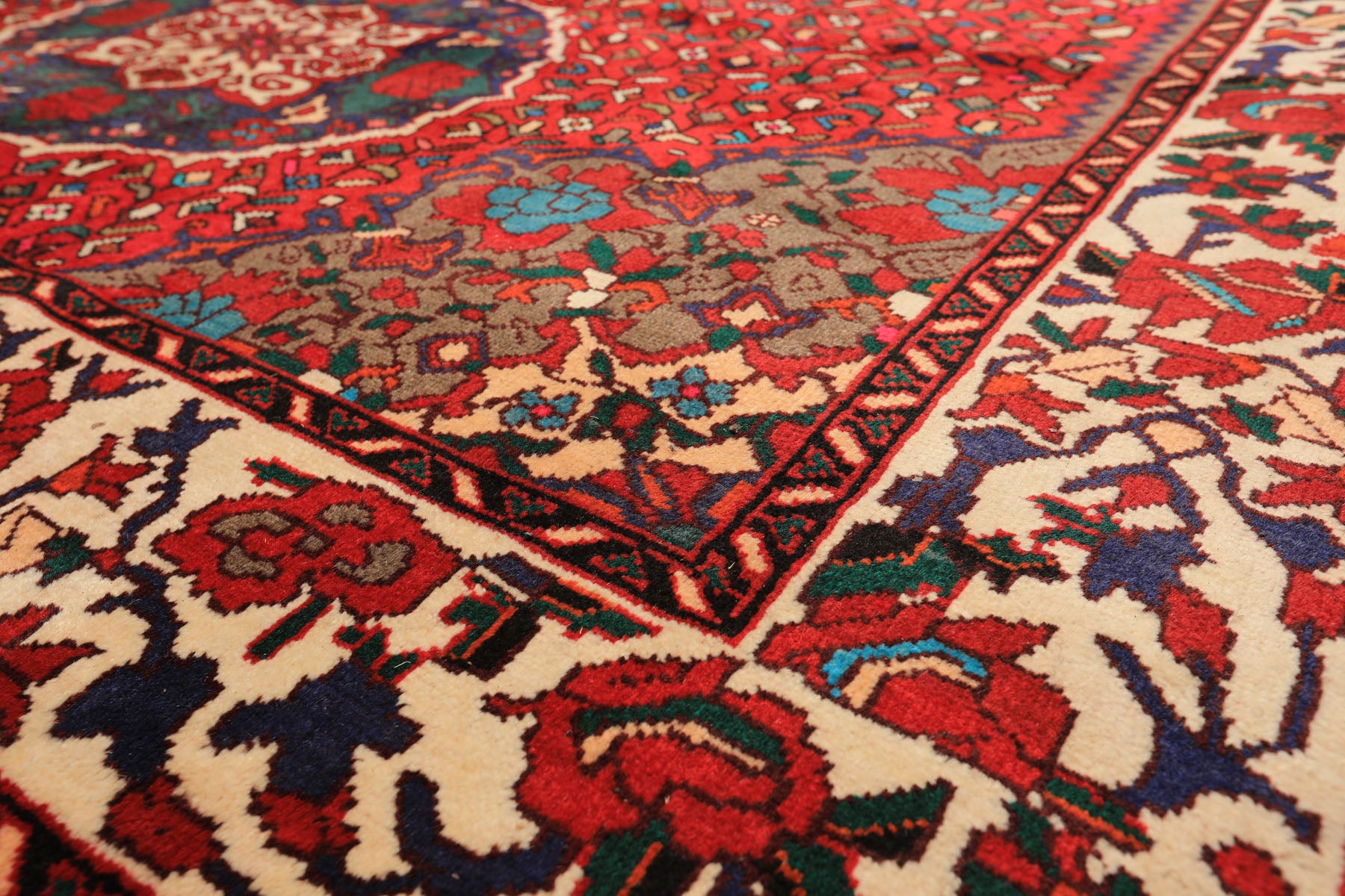 7x10 Red, Ivory, Blue Color Hand Knotted Ghom Wool Traditional Oriental Rug