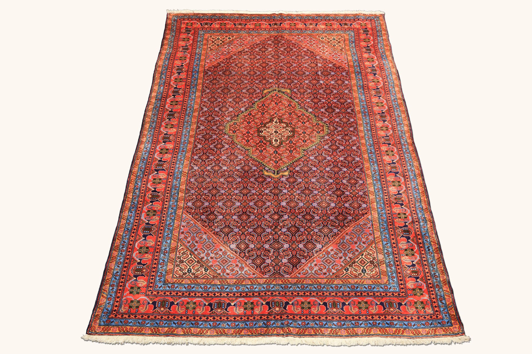 6x9 Navy, Orange, Blue Color Hand Knotted Meshkin Wool Traditional Oriental Rug