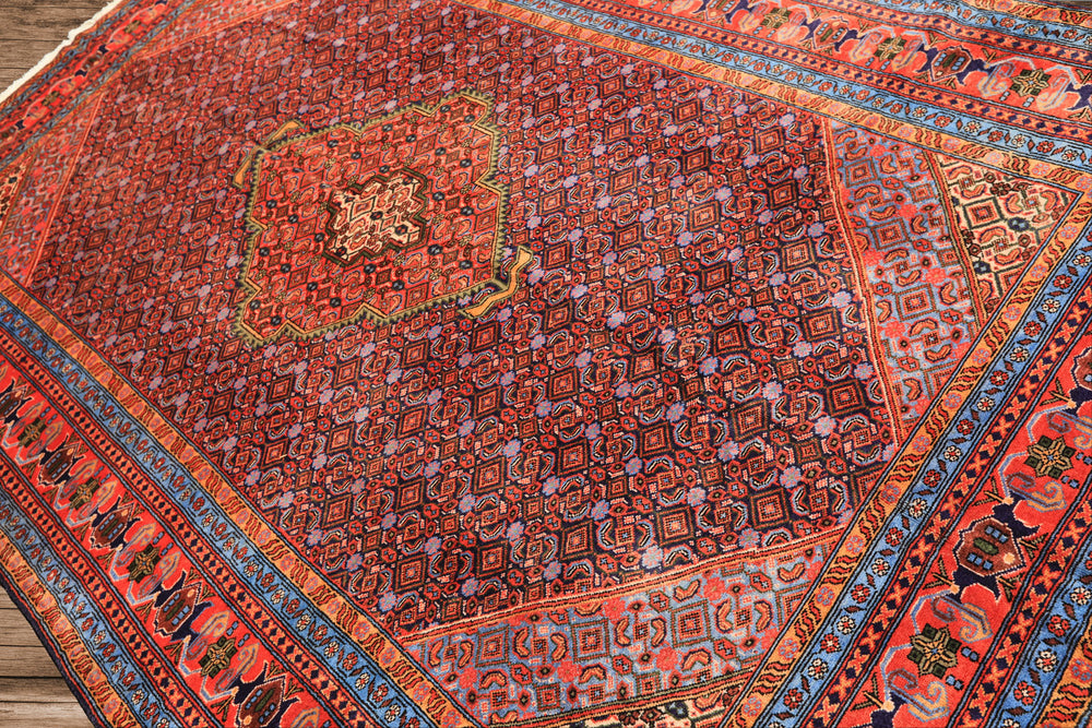 6x9 Navy, Orange, Blue Color Hand Knotted Meshkin Wool Traditional Oriental Rug