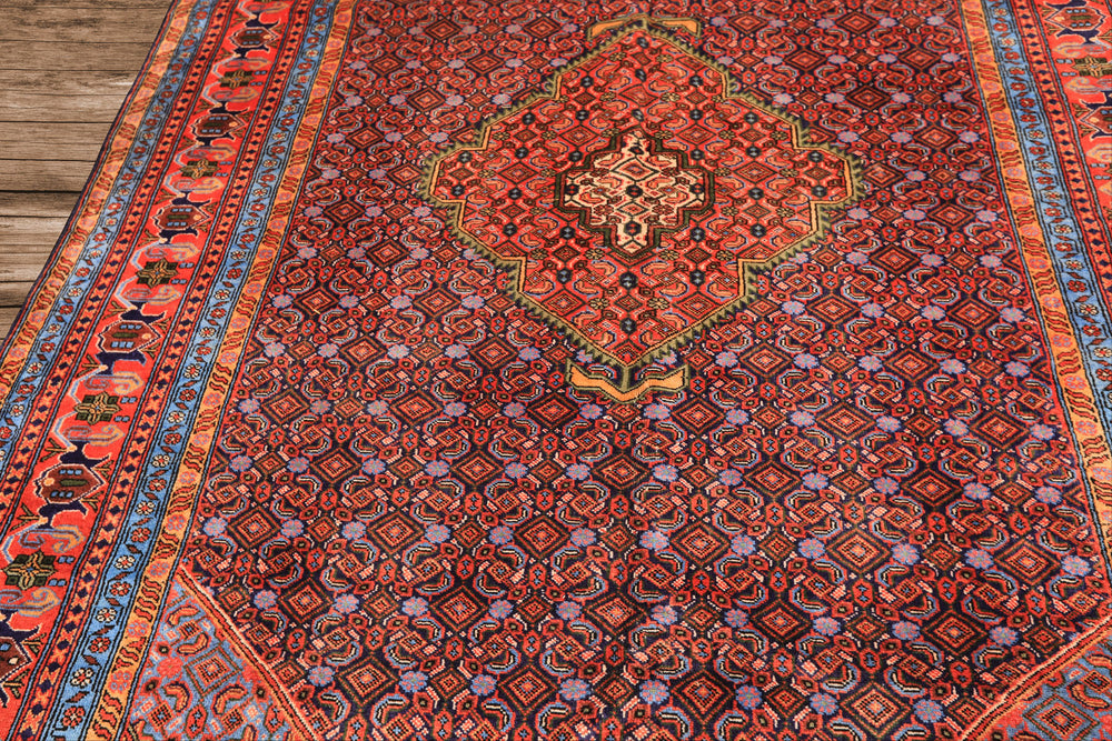 6x9 Navy, Orange, Blue Color Hand Knotted Meshkin Wool Traditional Oriental Rug