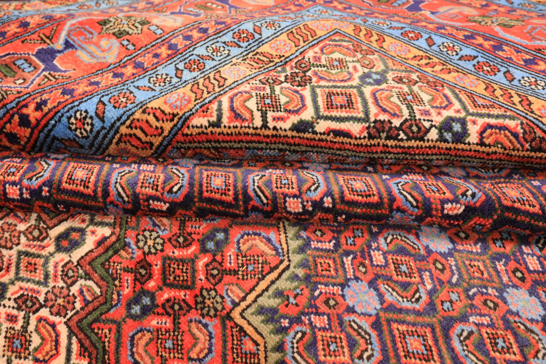 6x9 Navy, Orange, Blue Color Hand Knotted Meshkin Wool Traditional Oriental Rug