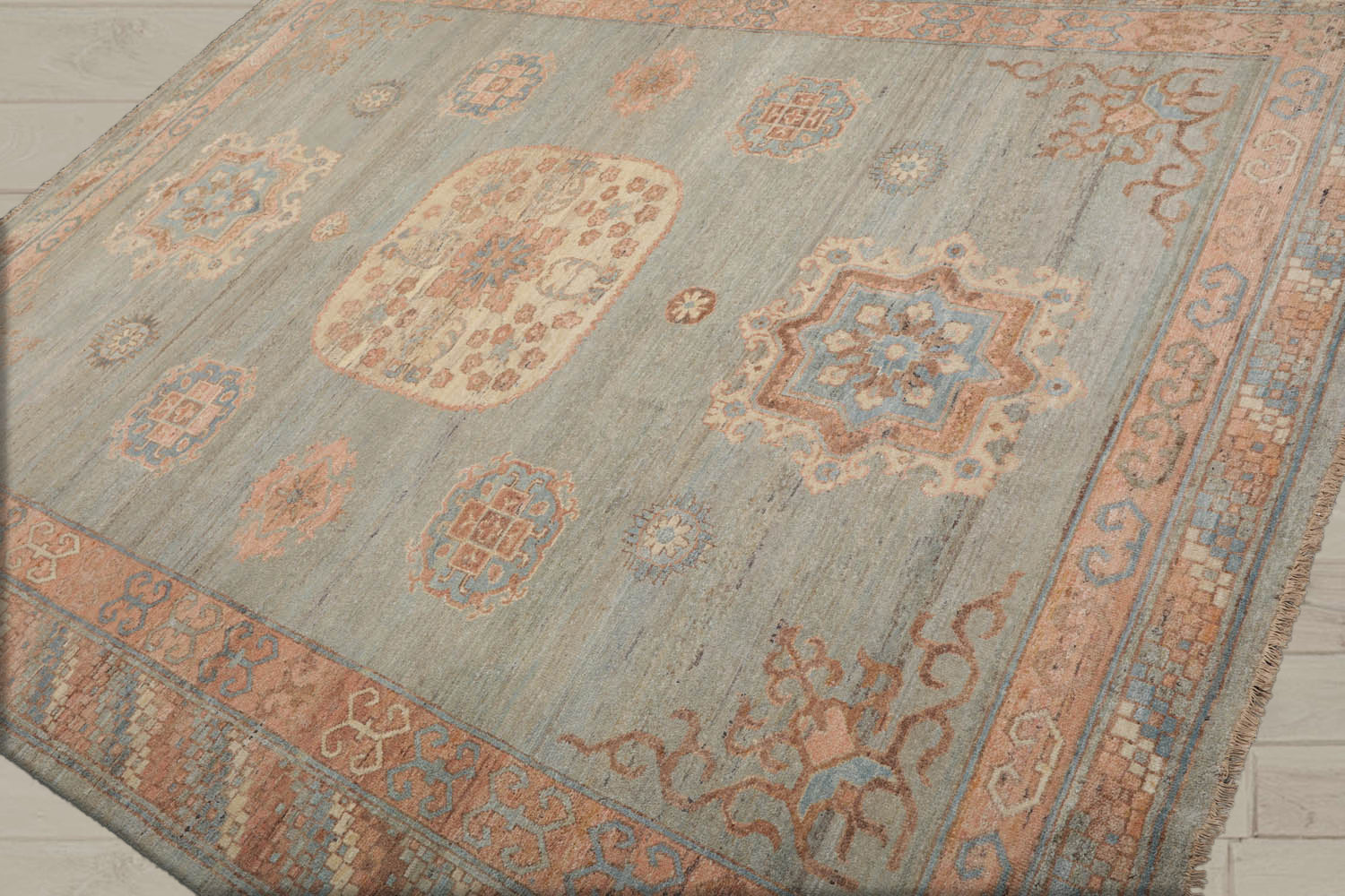 8x10 Mint, Blush, Brown Color Hand Knotted Afghan Oushak 100% Wool Traditional Oriental Rug