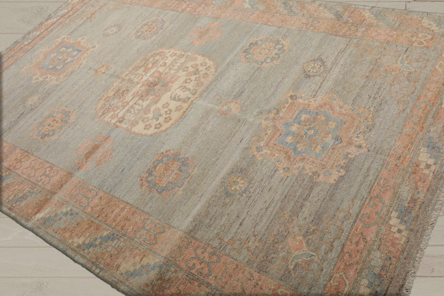 6x9 Mint, Blush, Ivory Color Hand Knotted Afghan Oushak 100% Wool Traditional Oriental Rug