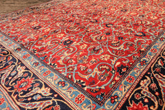 7x10 Red, Midnight Blue, Orange Color Hand Knotted Kashmar Wool Traditional Oriental Rug