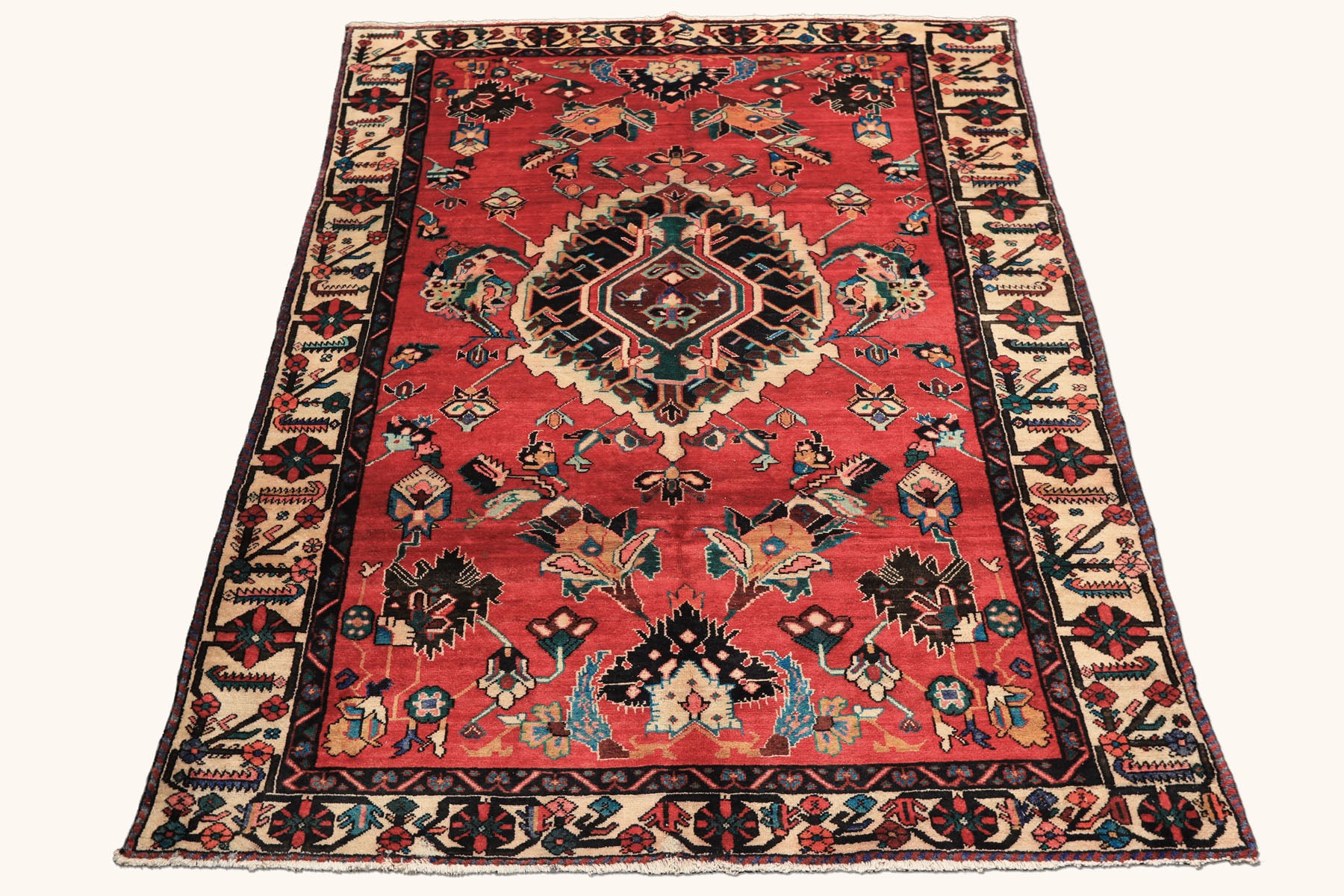 6x9 Red, Ivory, Green Color Hand Knotted Bakhtiari Wool  Oriental Rug