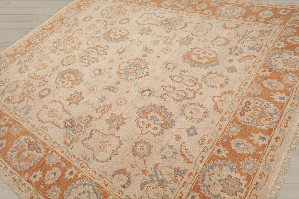 8x10 Tan, Caramel, Taupe Color Hand Knotted Oushak Wool Traditional Oriental Rug
