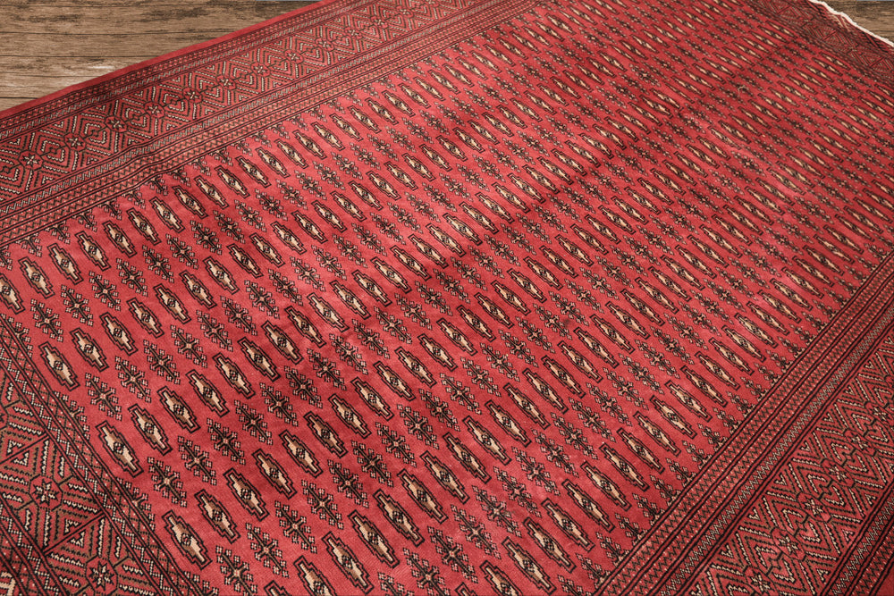6x9 Rose, Ivory, Charcoal Color Hand Knotted Turkmen Wool Traditional Oriental Rug