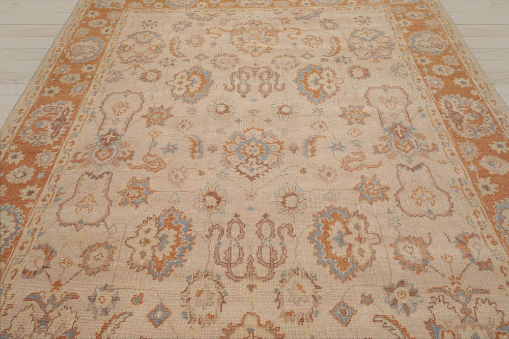 8x10 Tan, Caramel, Taupe Color Hand Knotted Oushak Wool Traditional Oriental Rug