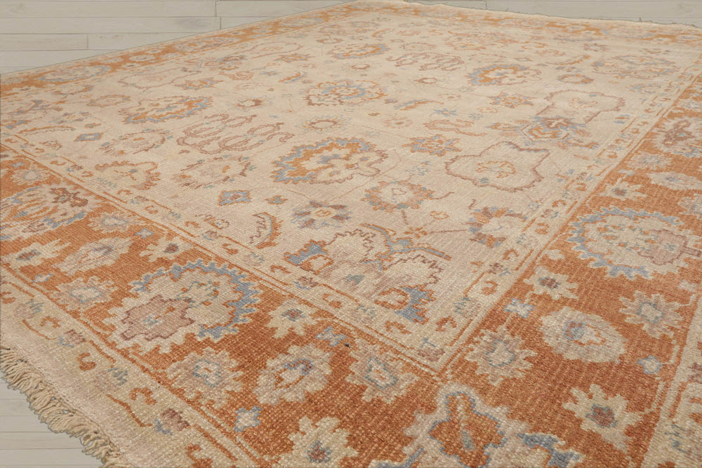 8x10 Tan, Caramel, Taupe Color Hand Knotted Oushak Wool Traditional Oriental Rug