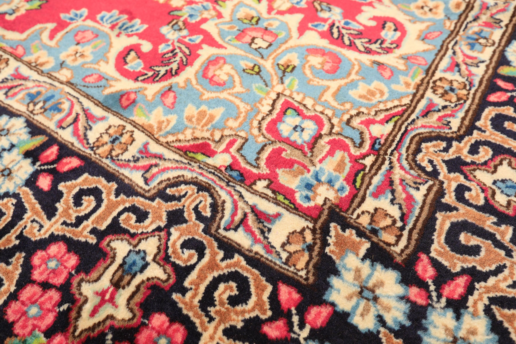7x10 Fuschia, Midnight Blue, Aqua Color Hand Knotted Kerman Wool Traditional Oriental Rug