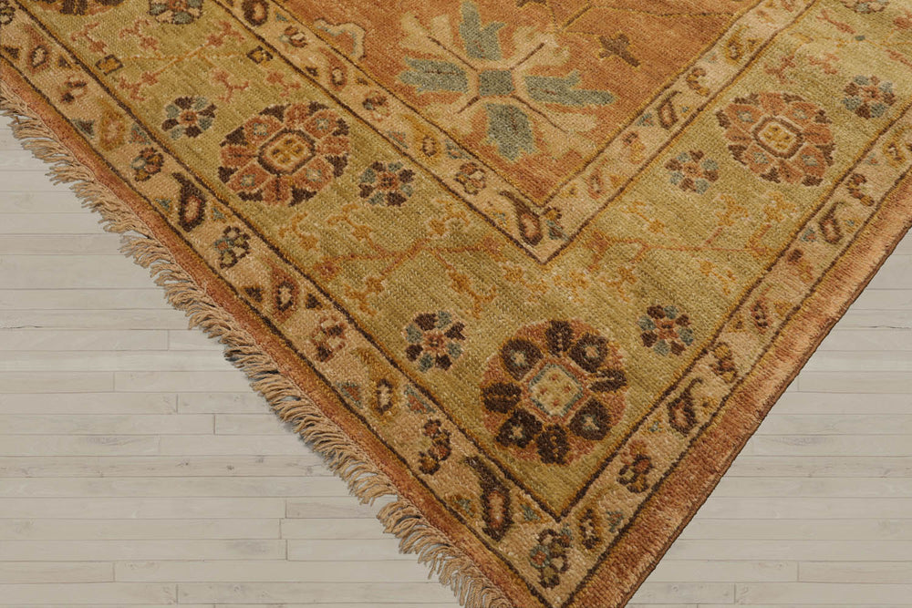 6x9 Caramel, Pistachio, Brown Color Hand Knotted Oushak Wool Traditional Oriental Rug