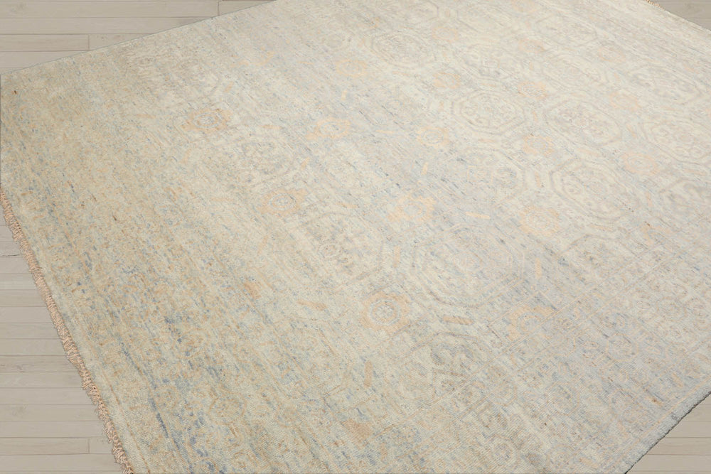 8x10 Gray, Beige, Blue Color Hand Knotted Oushak Wool Transitional Oriental Rug