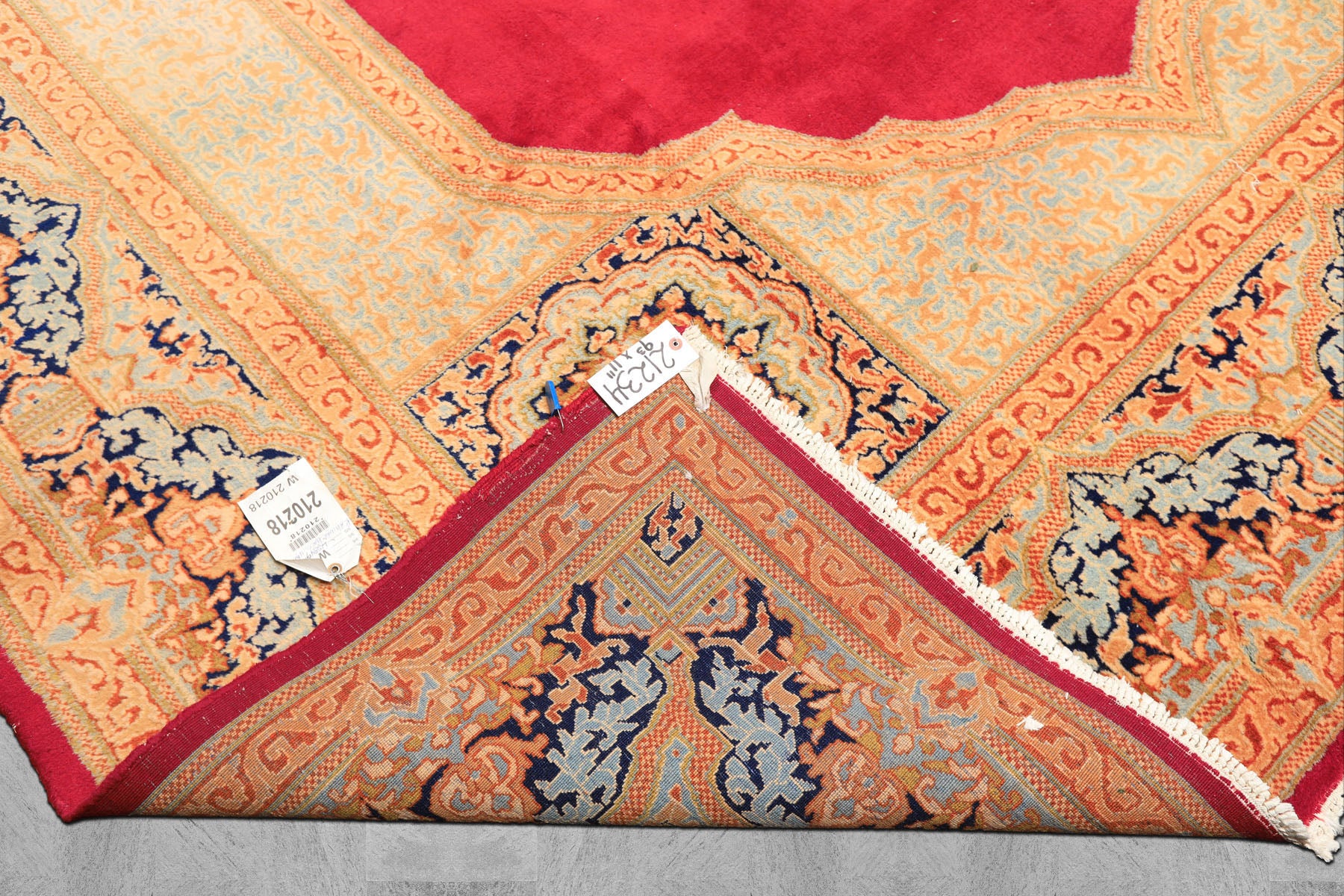 9x12 Ruby Red, Aqua, Navy Color Hand Knotted Kerman Wool Traditional Oriental Rug