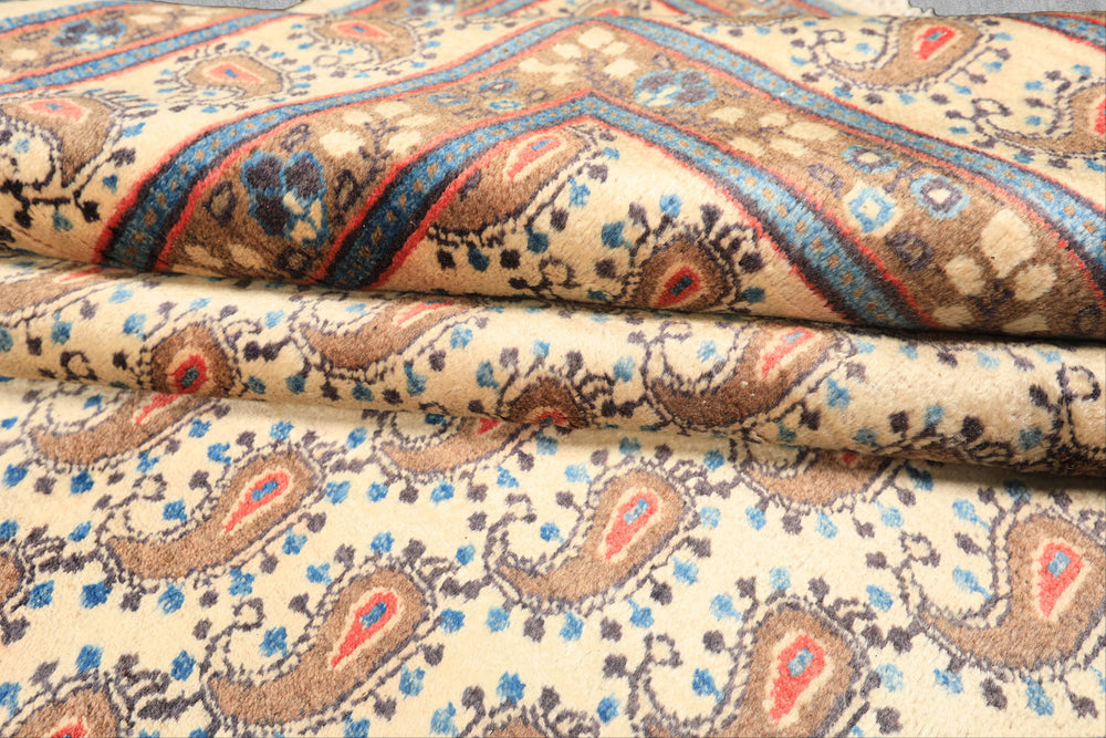 7x10 Beige, Camel, Blue Color Hand Knotted Birjand Wool Traditional Oriental Rug