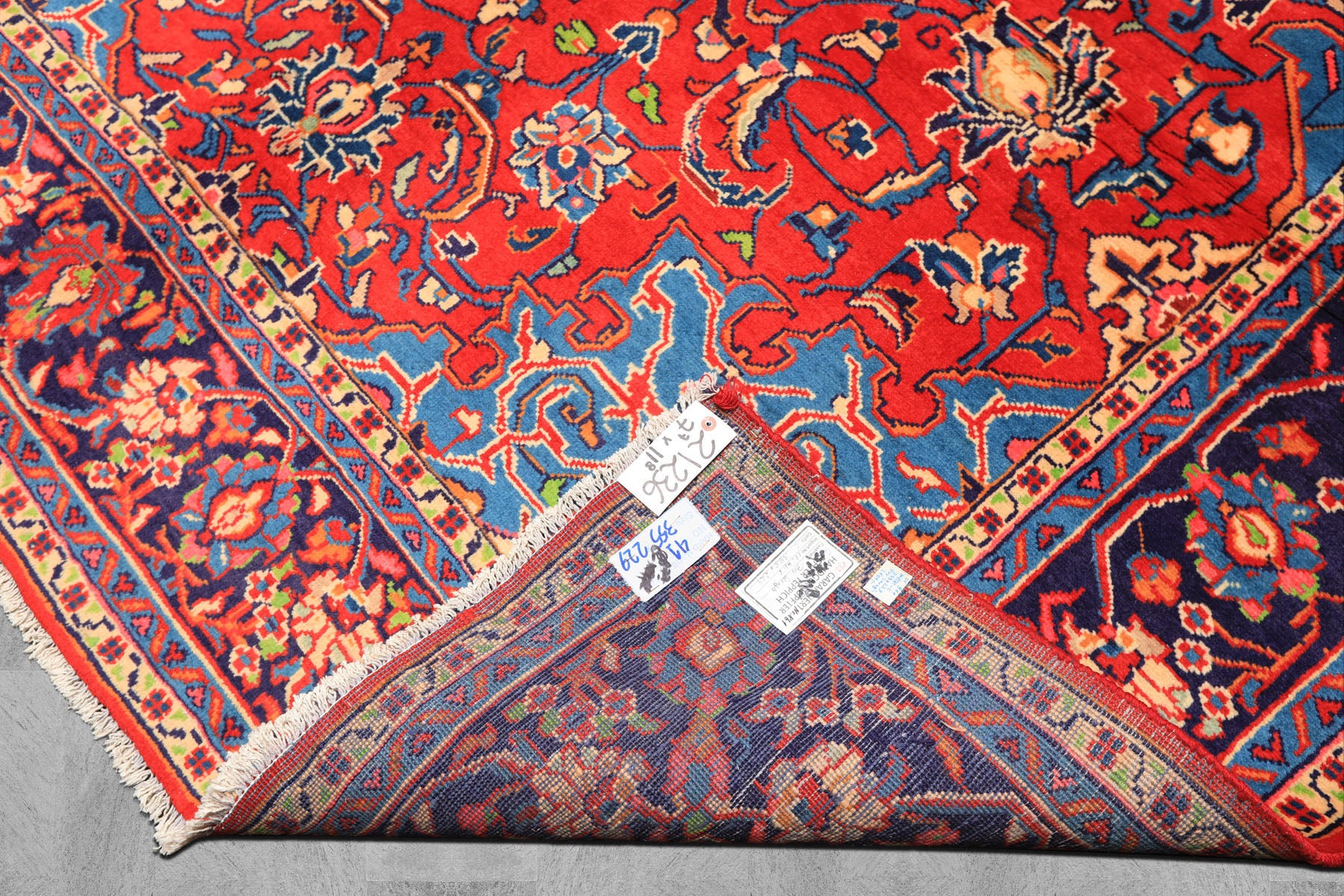 7x11 Red, Navy, Ivory Color Hand Knotted Sarouk Wool Traditional Oriental Rug