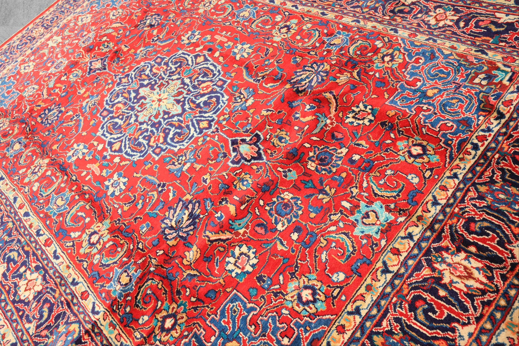 8x11 Red, Navy, Ivory Color Hand Knotted Sarouk Wool Traditional Oriental Rug