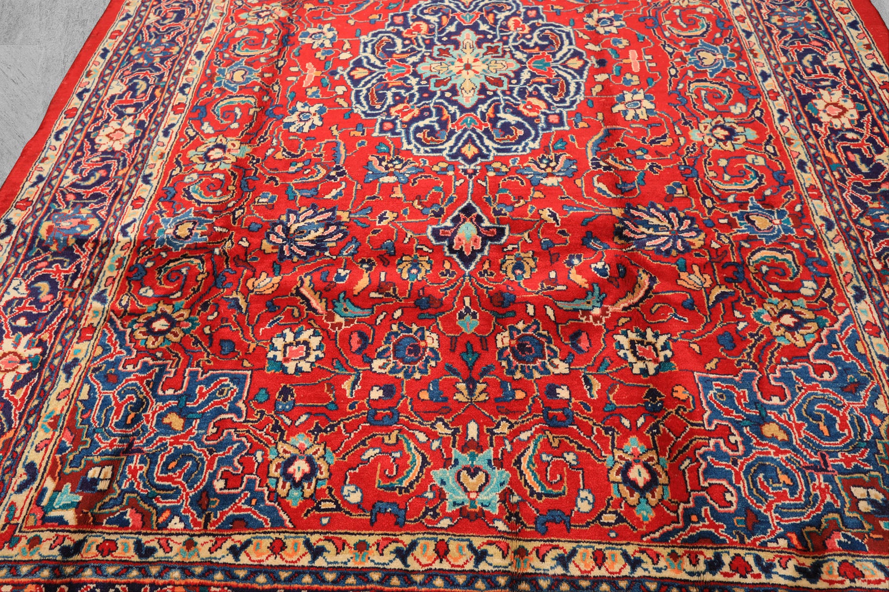 8x11 Red, Navy, Ivory Color Hand Knotted Sarouk Wool Traditional Oriental Rug