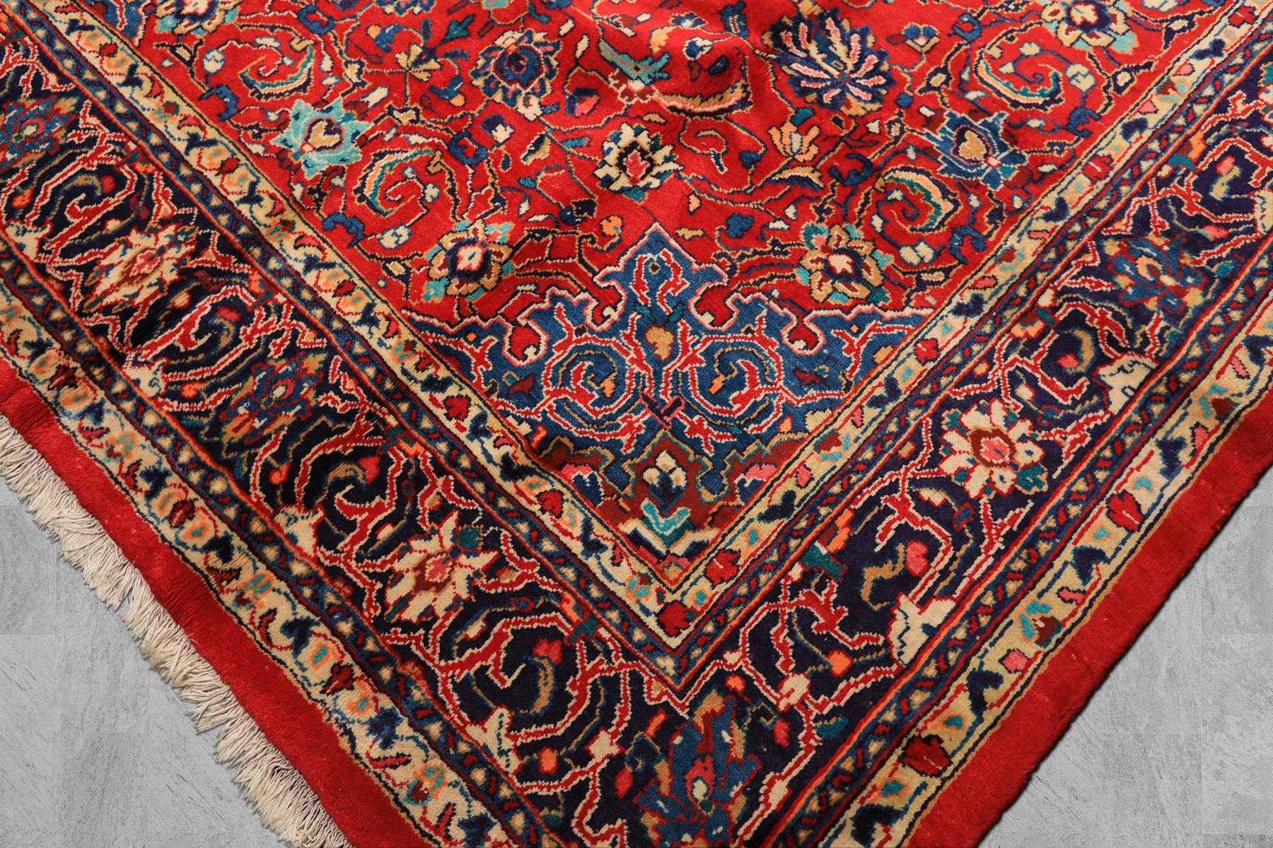 8x11 Red, Navy, Ivory Color Hand Knotted Sarouk Wool Traditional Oriental Rug