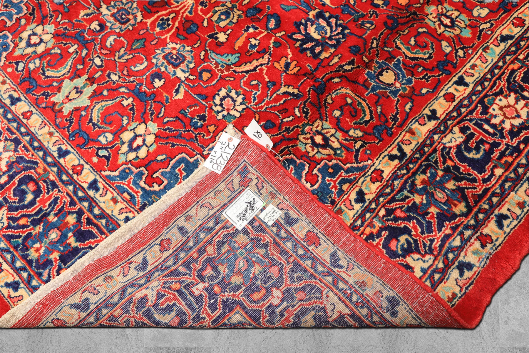 8x11 Red, Navy, Ivory Color Hand Knotted Sarouk Wool Traditional Oriental Rug