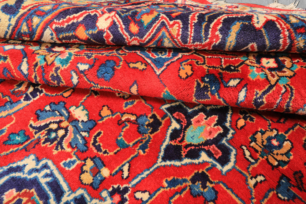 8x11 Red, Navy, Ivory Color Hand Knotted Sarouk Wool Traditional Oriental Rug