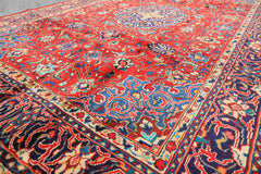 8x11 Red, Navy, Ivory Color Hand Knotted Sarouk Wool Traditional Oriental Rug