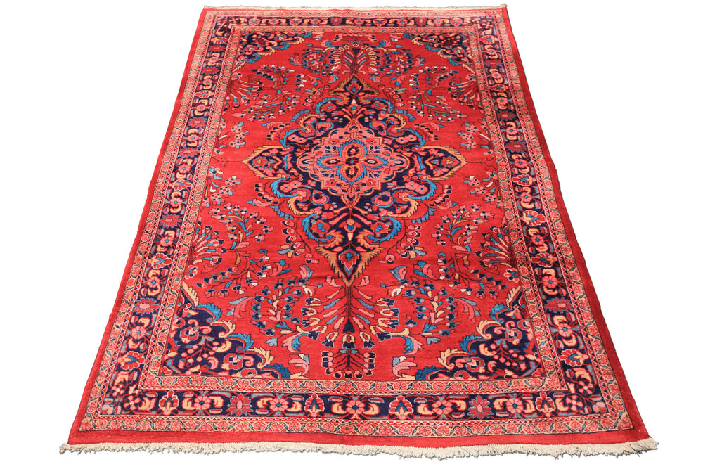 7x10 Red, Navy, Pink Color Hand Knotted Lilihan Wool Traditional Oriental Rug
