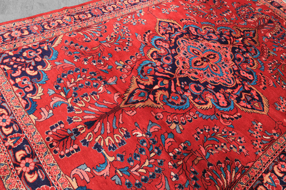 7x10 Red, Navy, Pink Color Hand Knotted Lilihan Wool Traditional Oriental Rug
