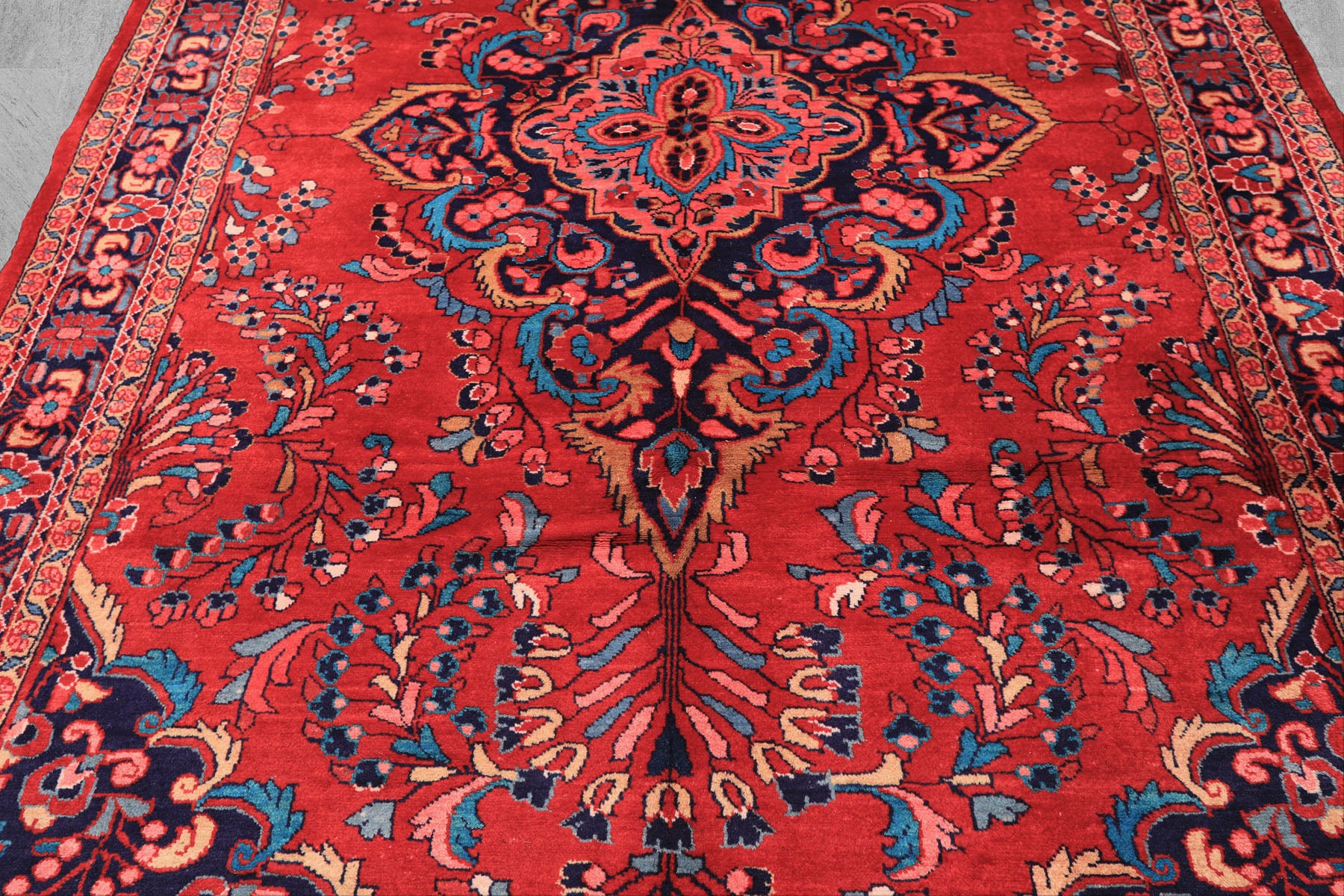 7x10 Red, Navy, Pink Color Hand Knotted Lilihan Wool Traditional Oriental Rug