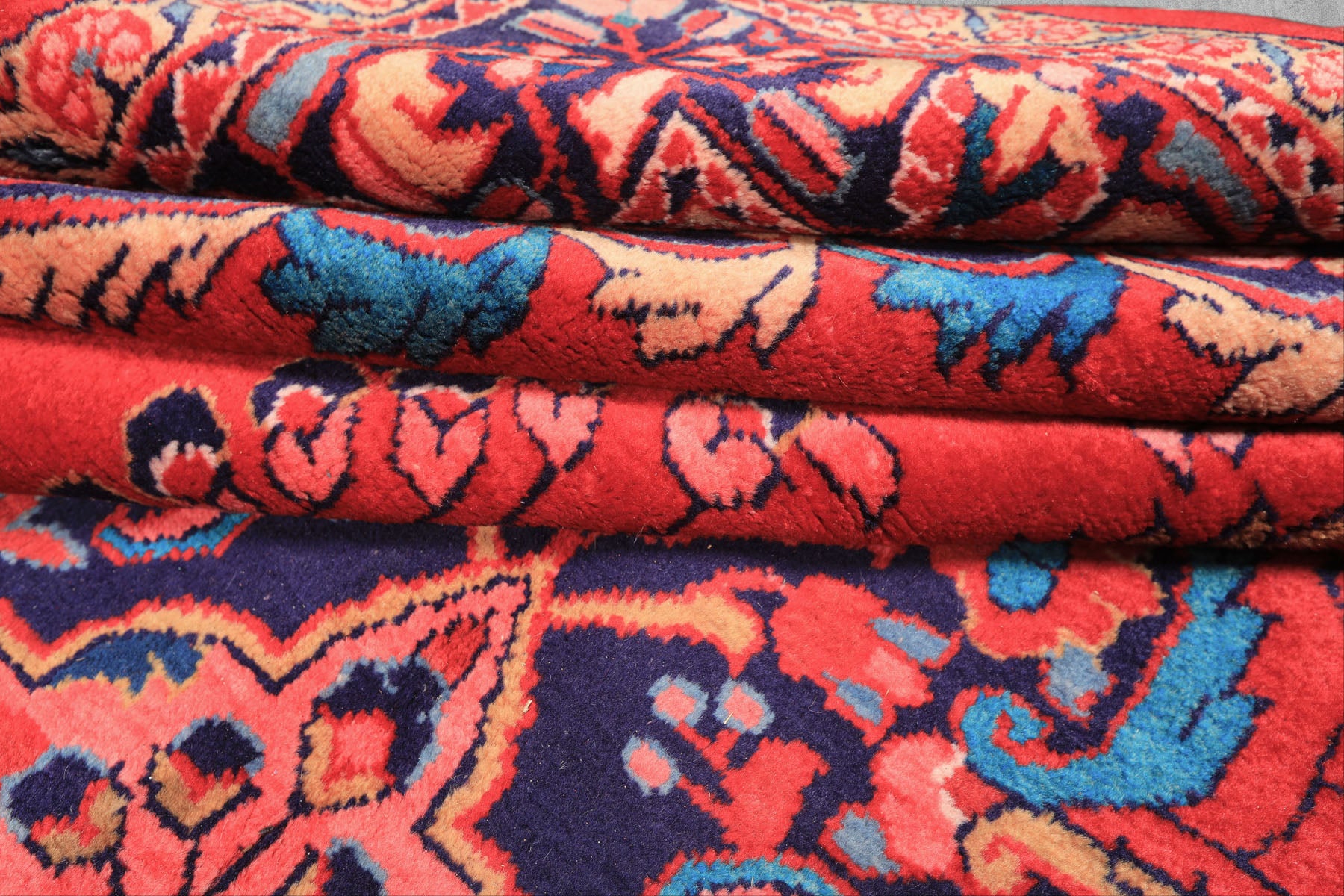 7x10 Red, Navy, Pink Color Hand Knotted Lilihan Wool Traditional Oriental Rug