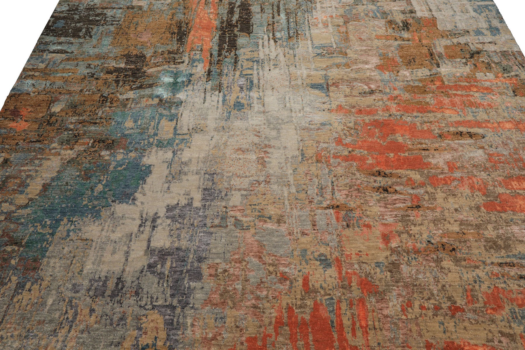 Knotted Rug Beige Coral Hand Knotted 8'x10' Sherpa Modern Contemporary Wool and Silk Oriental Area Rug