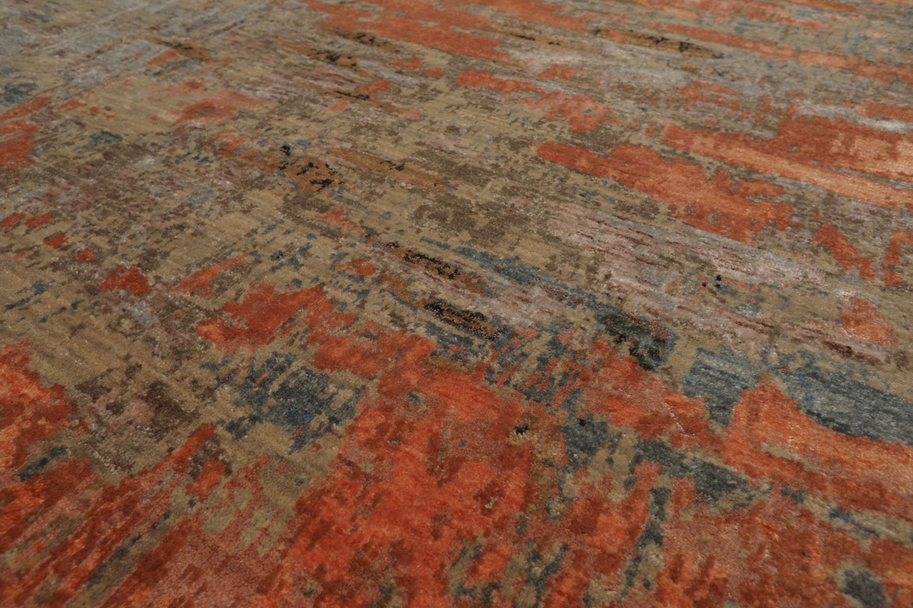 Knotted Rug Beige Coral Hand Knotted 8'x10' Sherpa Modern Contemporary Wool and Silk Oriental Area Rug
