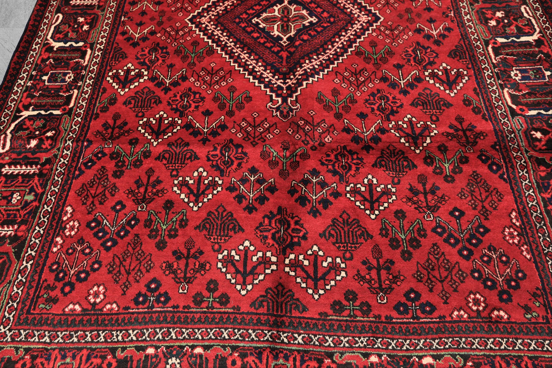 7x10 Burgundy, Charcoal, Ivory Color Hand Knotted Meimeh Wool Traditional Oriental Rug