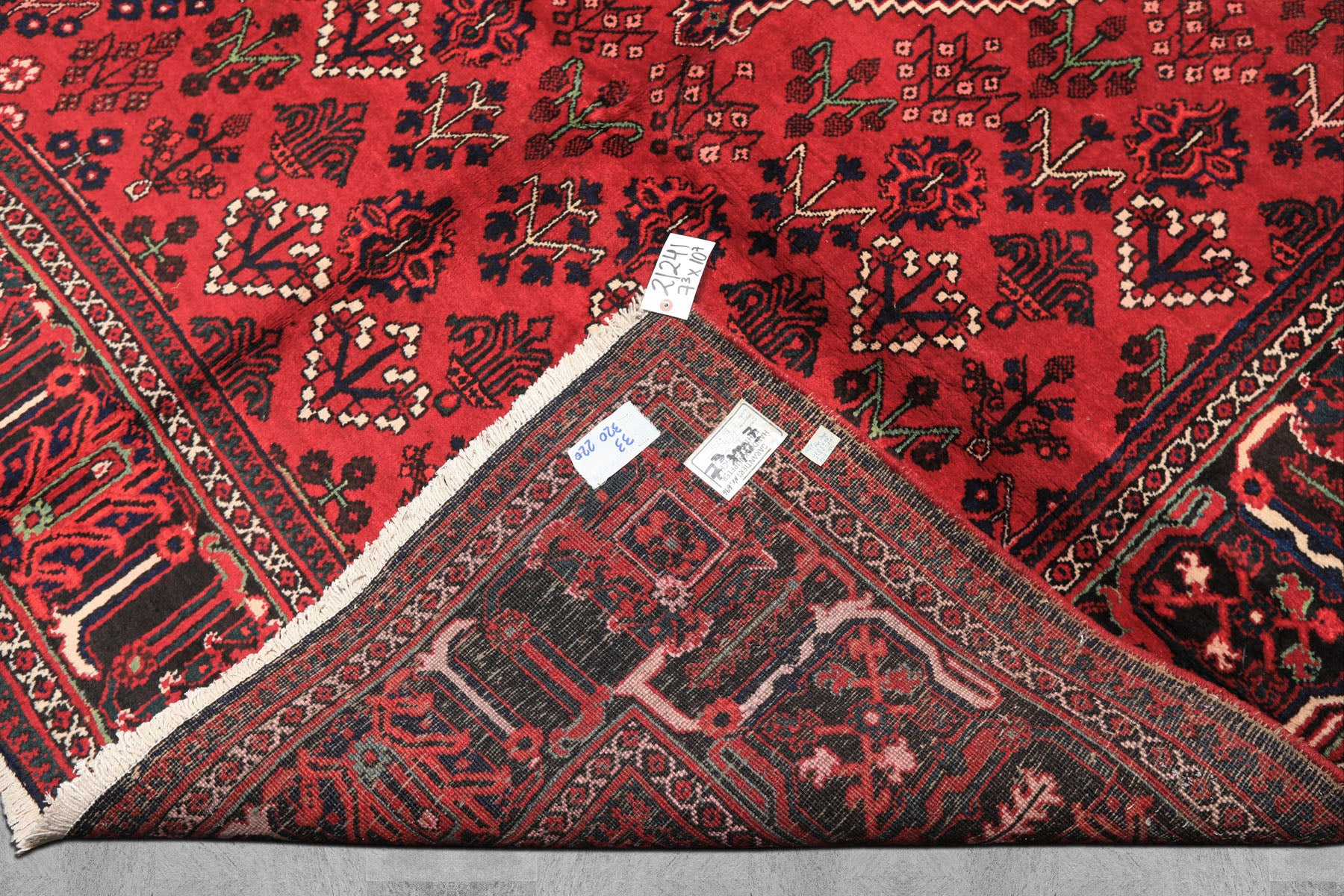 7x10 Burgundy, Charcoal, Ivory Color Hand Knotted Meimeh Wool Traditional Oriental Rug