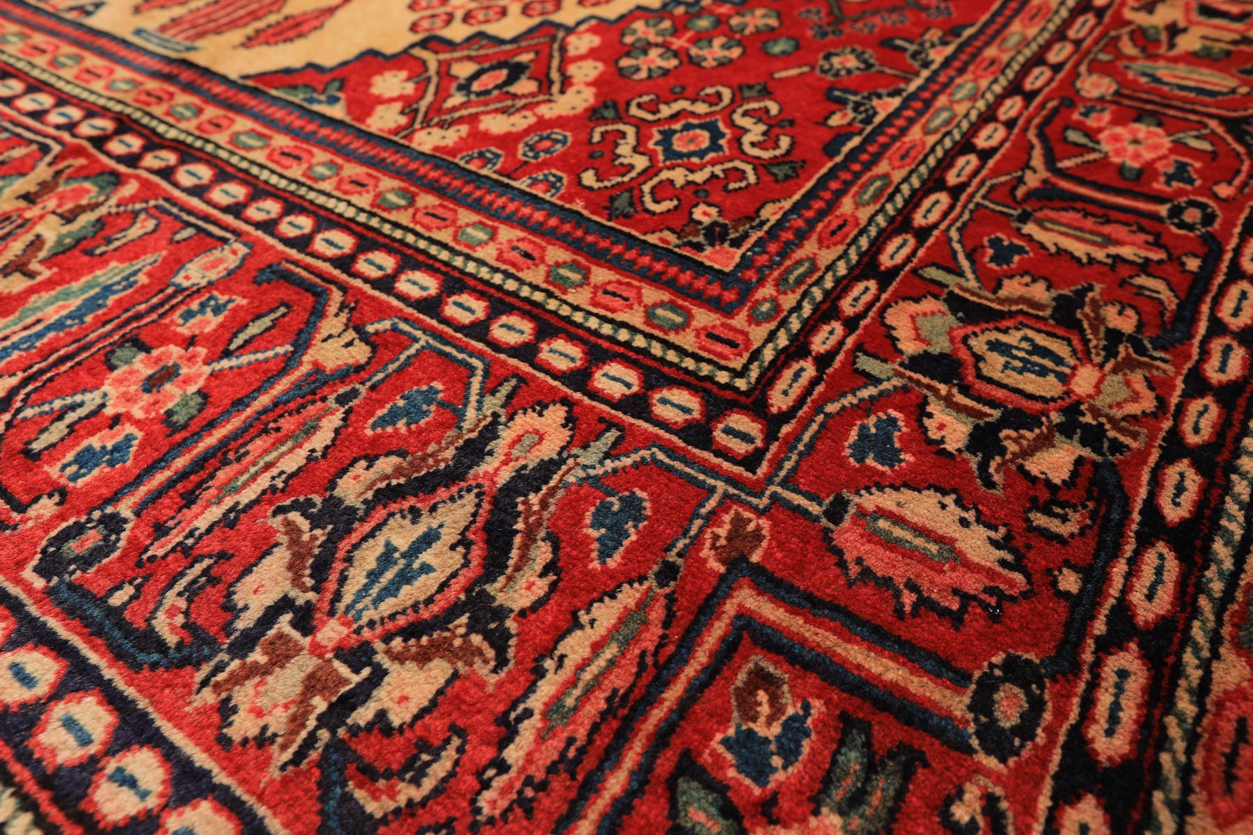 7x10 Light Gold, Ivory, Red Color Hand Knotted Meimeh Wool Traditional Oriental Rug