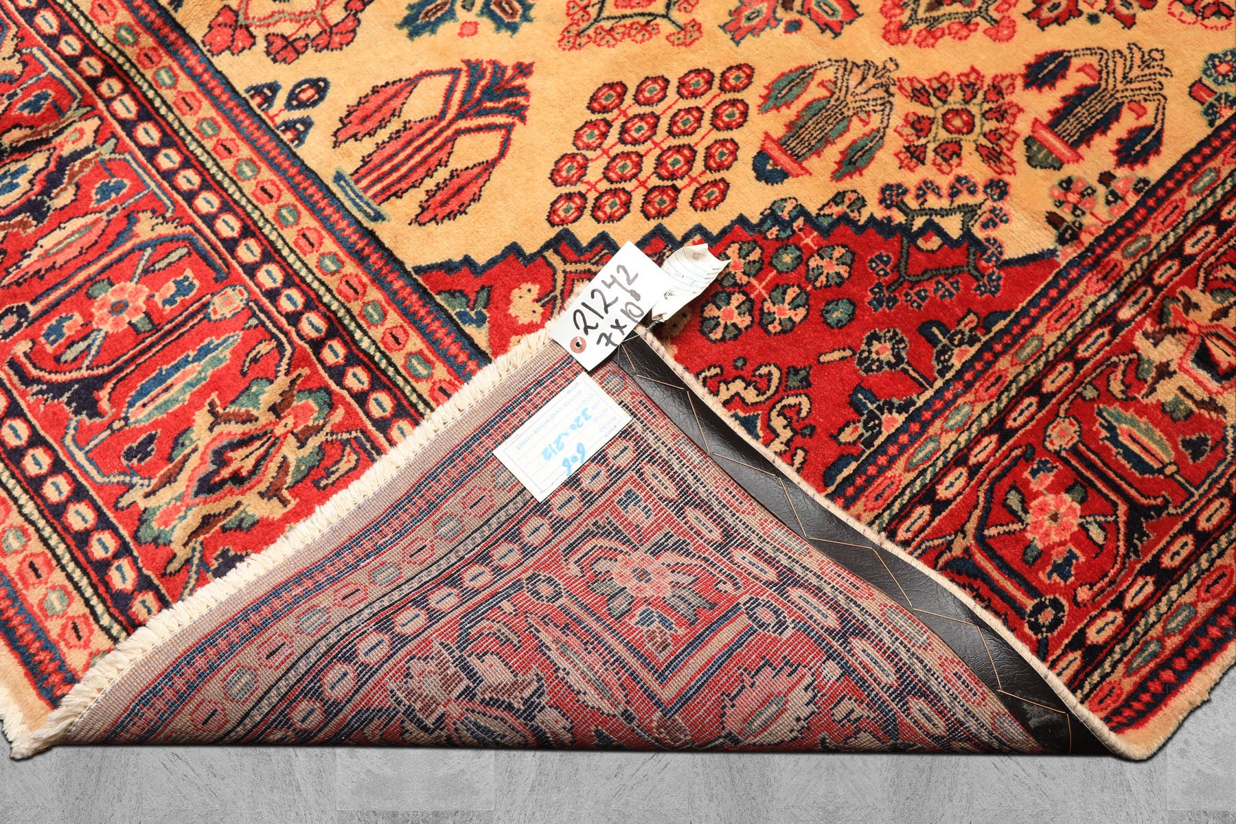 7x10 Light Gold, Ivory, Red Color Hand Knotted Meimeh Wool Traditional Oriental Rug
