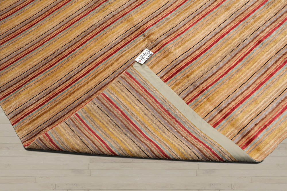 9x12 Gold, Beige, Aqua Color Hand Knotted Tibetan Silk Contemporary Oriental Rug