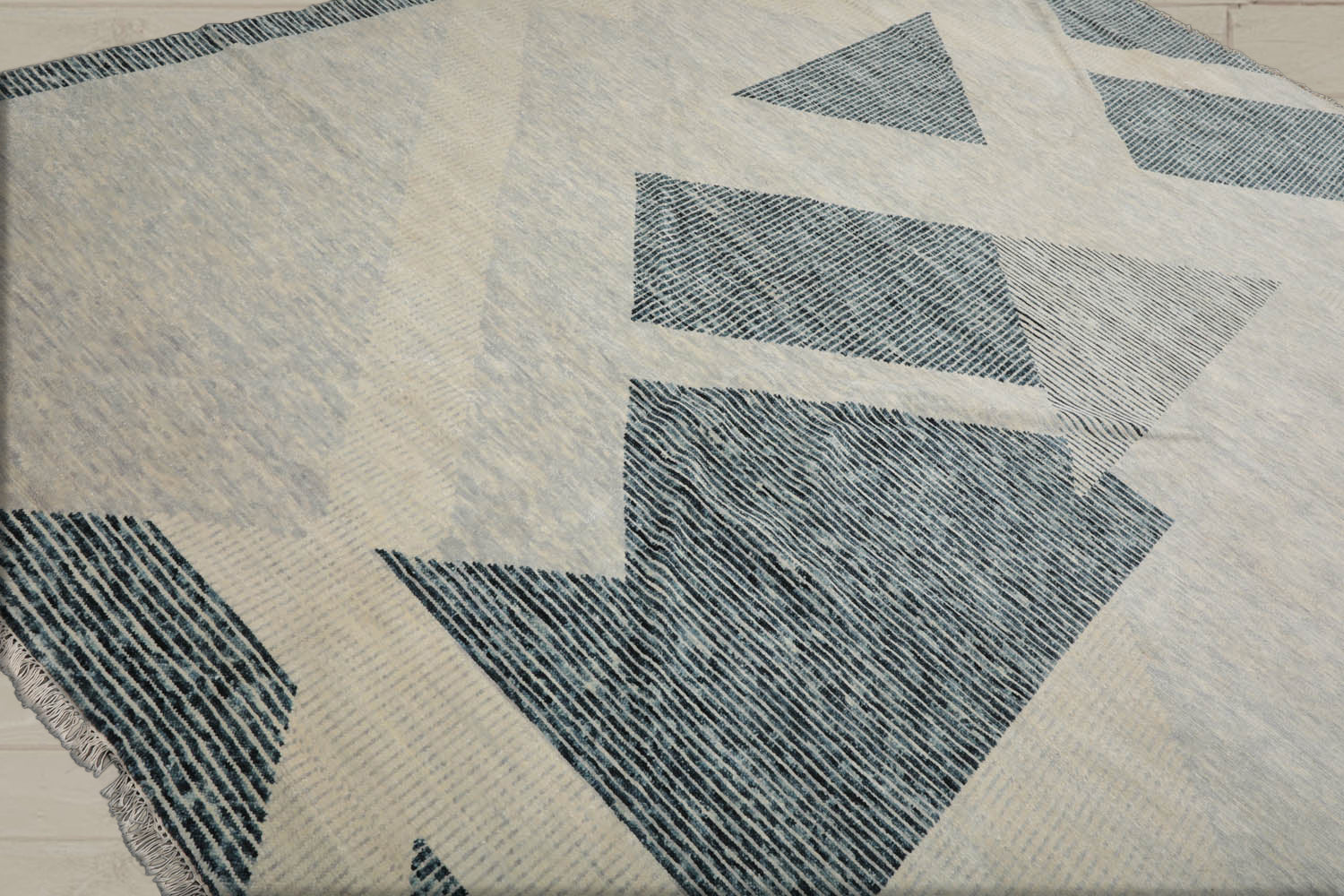 9x12 Ivory, Gray, Blue Color Hand Knotted Tibetan 100% Wool Modern Oriental Rug