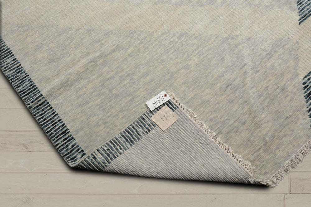 9x12 Ivory, Gray, Blue Color Hand Knotted Tibetan 100% Wool Modern Oriental Rug