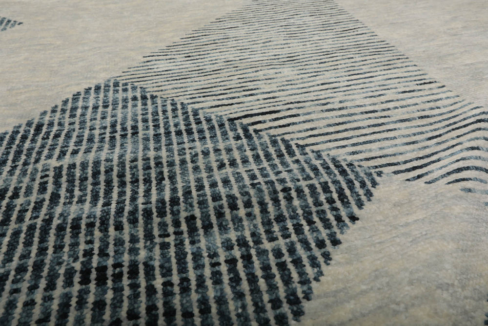 9x12 Ivory, Gray, Blue Color Hand Knotted Tibetan 100% Wool Modern Oriental Rug