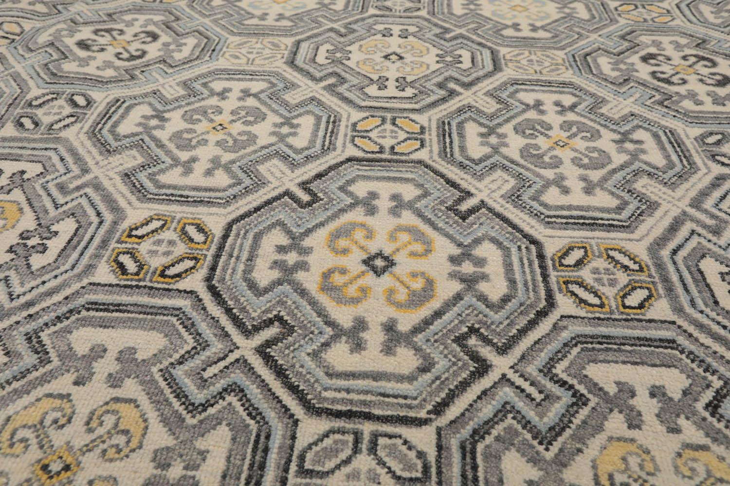 9x12 Ivory, Gray, Blue Color Hand Knotted  Wool Transitional Oriental Rug