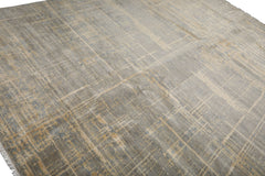 Knotted Rug Slate Gray Hand Knotted 9'x12' Tibetan Sherpa Modern Contemporary Wool and Silk Oriental Area Rug